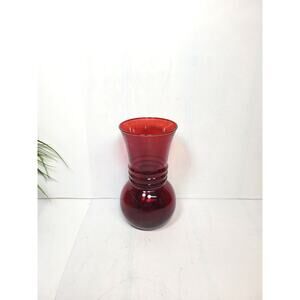 Vintage Anchor Hocking Ruby Red Ribbed Glass Flower Vase